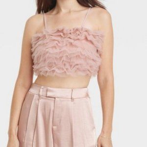 A New Day Tulle Tank Top Bandeau Crop top Pink NWT Size XS